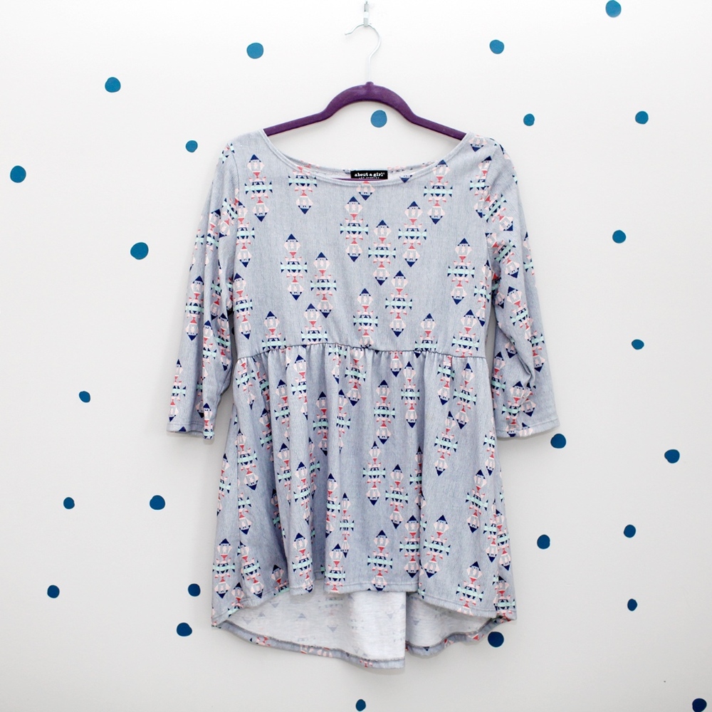 Blue Aztec Tunic Top - XL